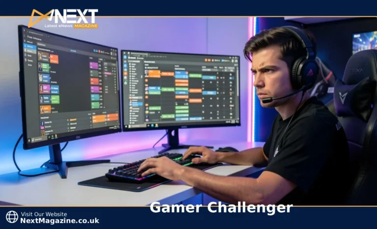 Gamer challenger competing in online tournament on gaming PC with rank leaderboard displayed on screen