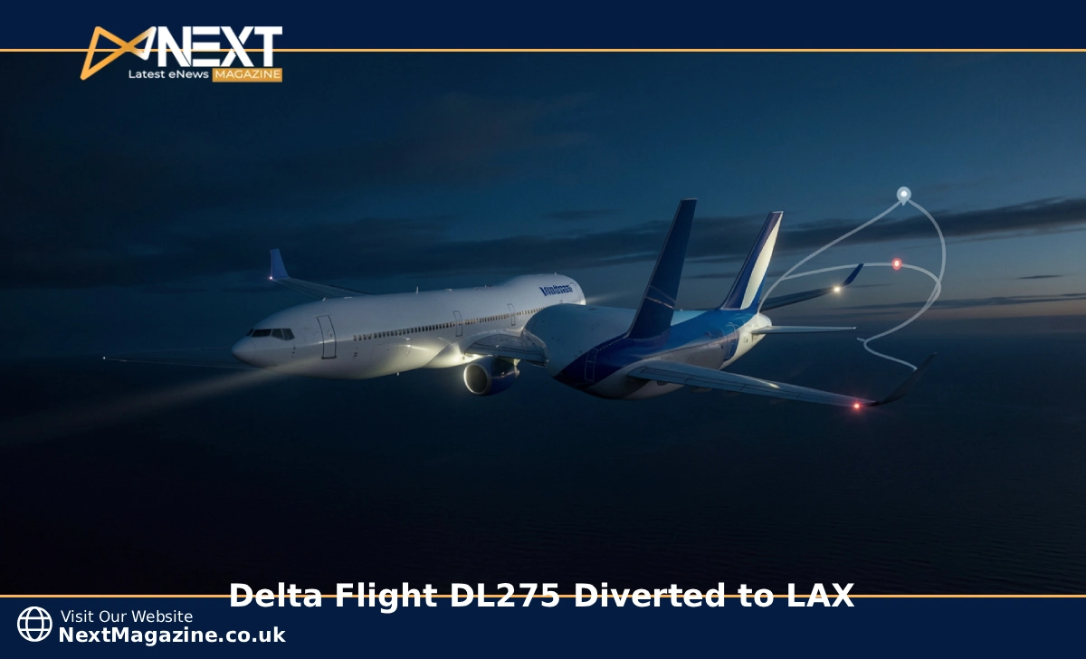 Home - - Next Magazine Delta flight diversion route shown on a flight tracker screen with a commercial aircraft changing course mid-flight