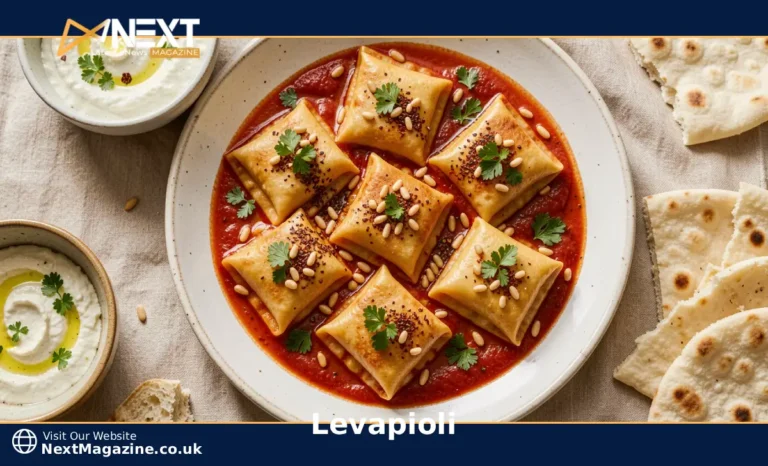 What Is Levapioli? A Complete Guide to the Fusion Dish A plate of Levapioli pasta filled with spiced lamb, served in tomato broth with pine nuts and sumac