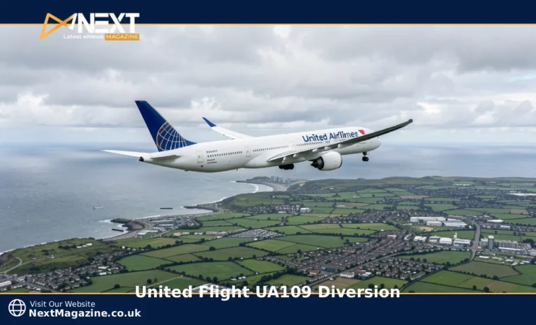 United Flight UA109 diversion route over the Atlantic toward Dublin Airport