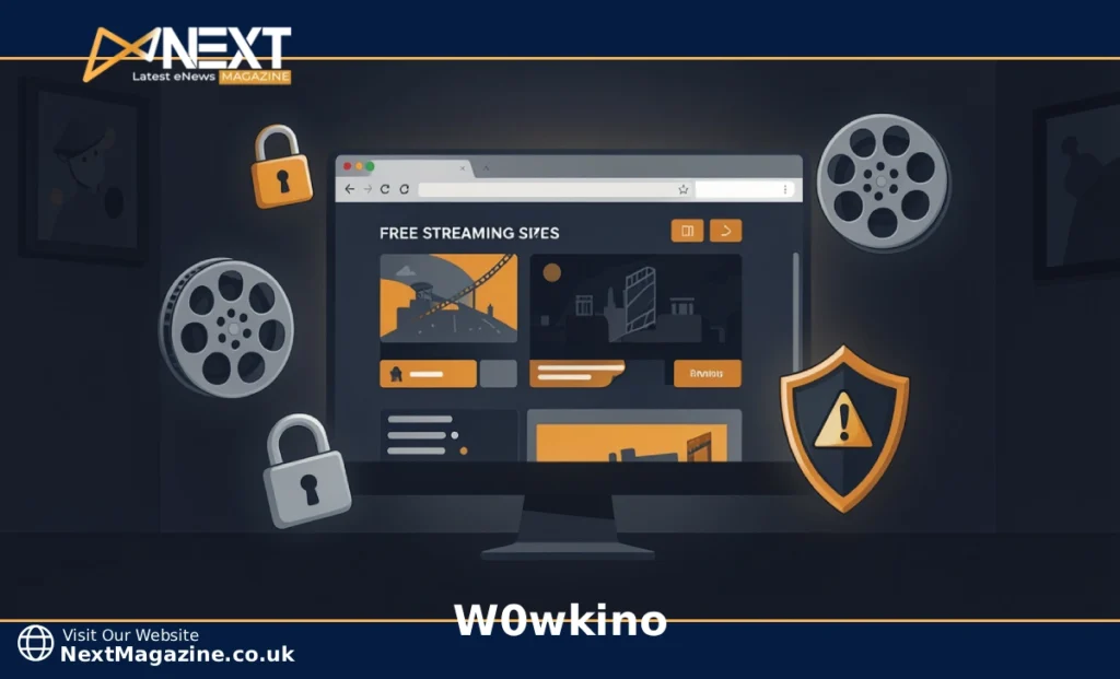 W0wkino free streaming site shown on a browser screen with warning icons