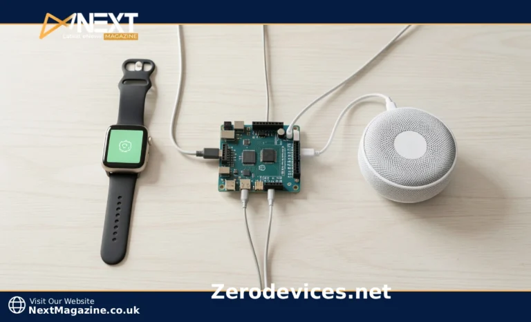 Smartwatch, Arduino board, and smart home hub on a desk representing Zerodevices.net tech guides