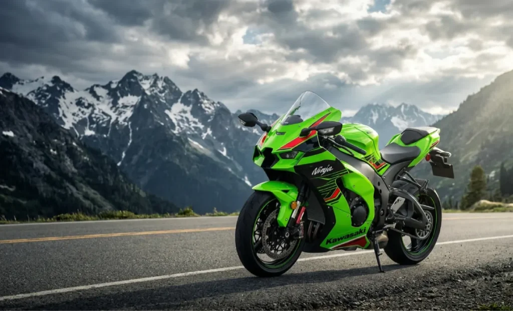 A Kawasaki Ninja sport motorcycle — commonly called Cavazaque in Brazil and Latin America — displayed in the brand's signature lime-green racing livery