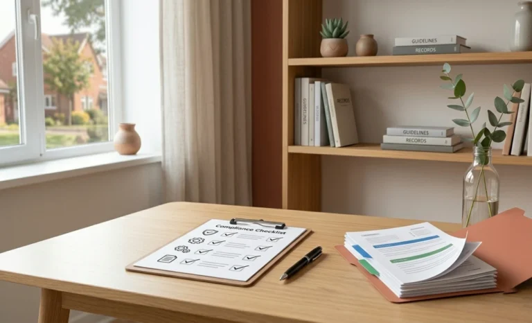 NDIS Renewal Explained: What Providers Should Prepare In Advance Organized compliance documents and checklist on a desk representing the NDIS renewal process for registered providers