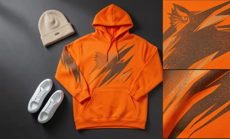 kumquat orange WhiskerSlash JersyExpar custom hoodie with bold feline graphic design