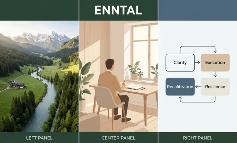 enntal meaning shown through Austrian valley, mindful living, and business framework concept
