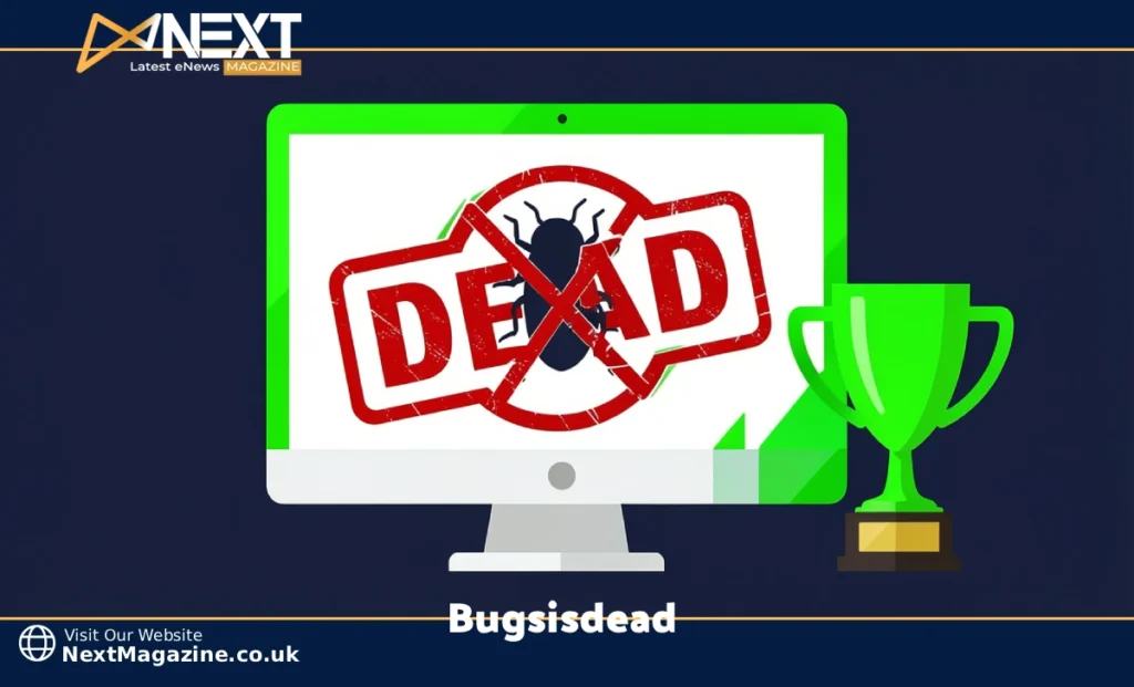 bugsisdead meaning shown with a crossed-out bug icon on a computer screen