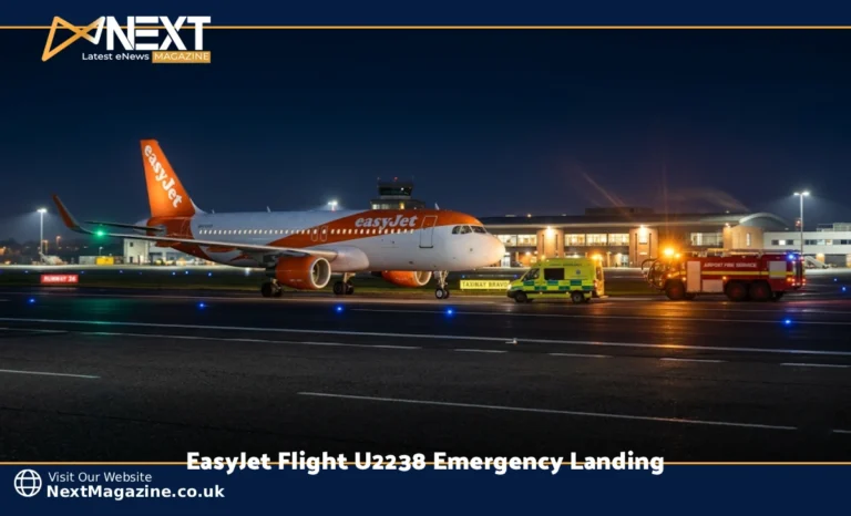 EasyJet Flight U2238 emergency landing at Newcastle Airport with ambulance on runway at night
