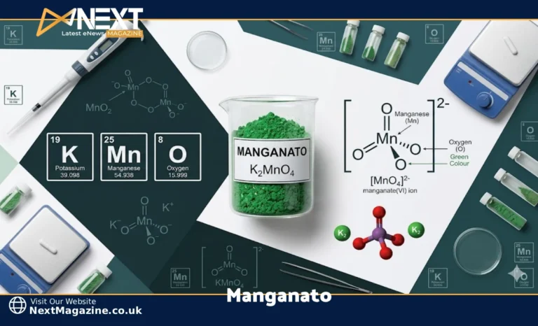 Manganato green crystalline compound with manganese oxide structure in a chemistry lab setting