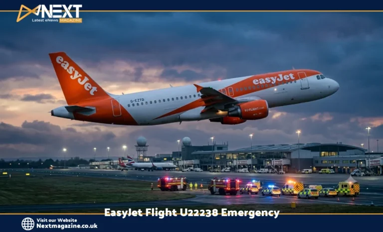 easyJet Flight U22238 Emergency Declaration: Why the Copenhagen-to-Manchester Plane Diverted to Newcastle EasyJet Airbus A320 aircraft during emergency diversion to Newcastle Airport with emergency responders on standby