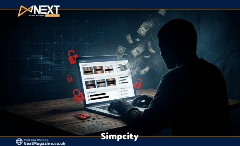Laptop showing a piracy forum with broken padlocks representing Simpcity piracy and creator content leaks