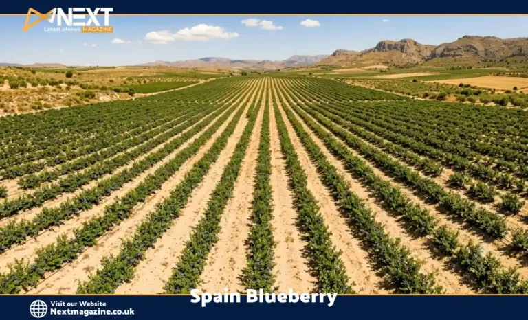Spain blueberry producer farm with rows of blueberry bushes in Huelva